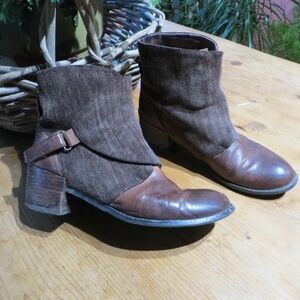 ANTELOPE brown leather with suede fold over ankle boots * US-8, EUR-39